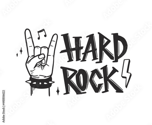 Rock and roll hand. Hand drawn doodle sketch style. Drawing black line music arm for rock, punk, metall sign. Isolated vector illustration.