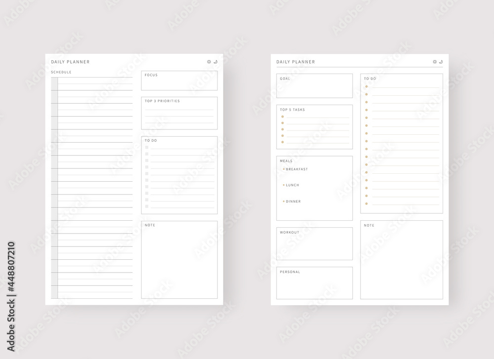 Modern planner template set. Set of planner and to do list. Daily