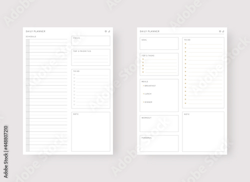 Modern planner template set. Set of planner and to do list. Daily planner template. Vector illustration.