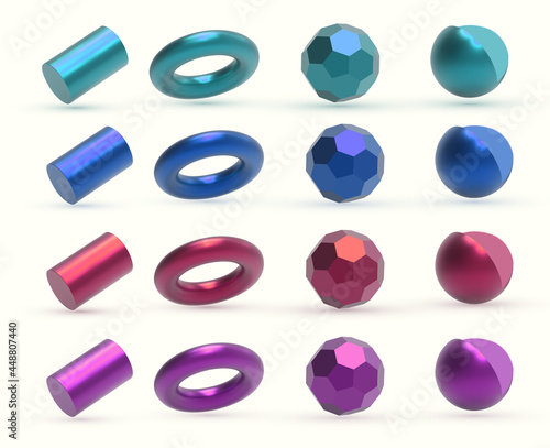Fotografie Realistic 3D colorful metal Geometric Shapes Objects