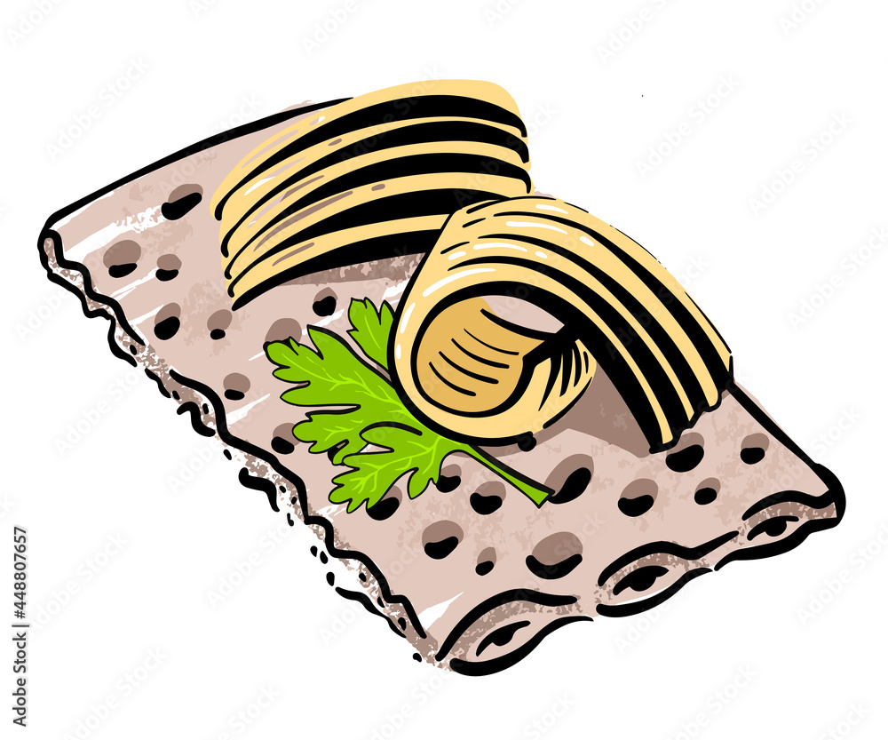 Butterbread Drawung Butter on crispy bread. Hand drawn sketch. Vector illustration. Stock ...
