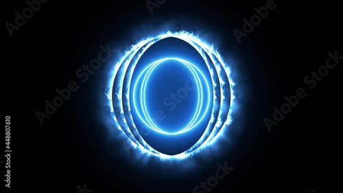 Loop glowing blue flame electric futuristic circle with mystery eye. 
Neon ring 15second seamless shining blue light fantasy technology animation.