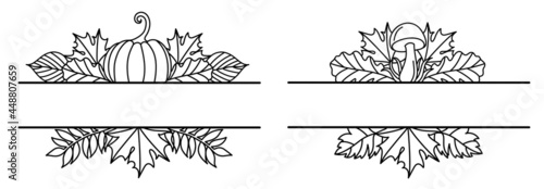 Frame with autumn leaves in a line art style.
