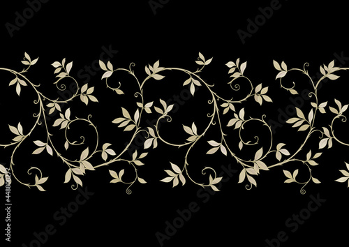 Floral Seamless pattern, background In art nouveau style, vintage, old, retro style. Colored vector illustration Isolated on black background..