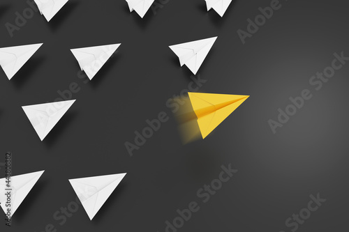 Free Download  paper planes on aline and one is flying different direction, isolated on dark background, concept Differences and uniqueness. - GFXLoad