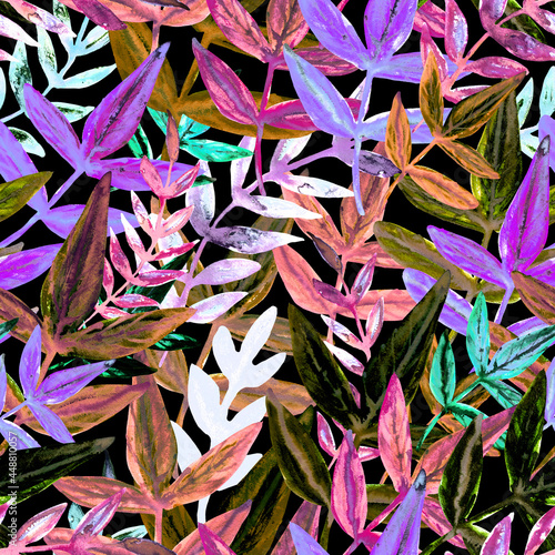 Botanical Seamless watercolor pattern with leaves. Fashionable botanical design. Hand drawing. Background for textile, paper, and other print and web projects. Design for banner, poster, print.