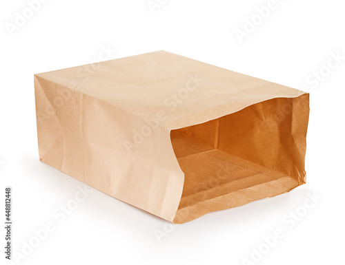 Paper bag close up isolated on а white background.