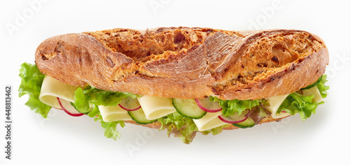 Tasty vegetarian sandwich on white background