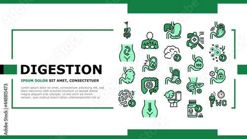Digestion Disease And Treatment Icons Set Vector. Digestion System And Gastrointestinal Tract, Examining And Consultation, Heartburn And Gassing Illustration