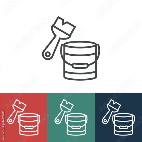 Linear vector icon with bucket of paint and brush