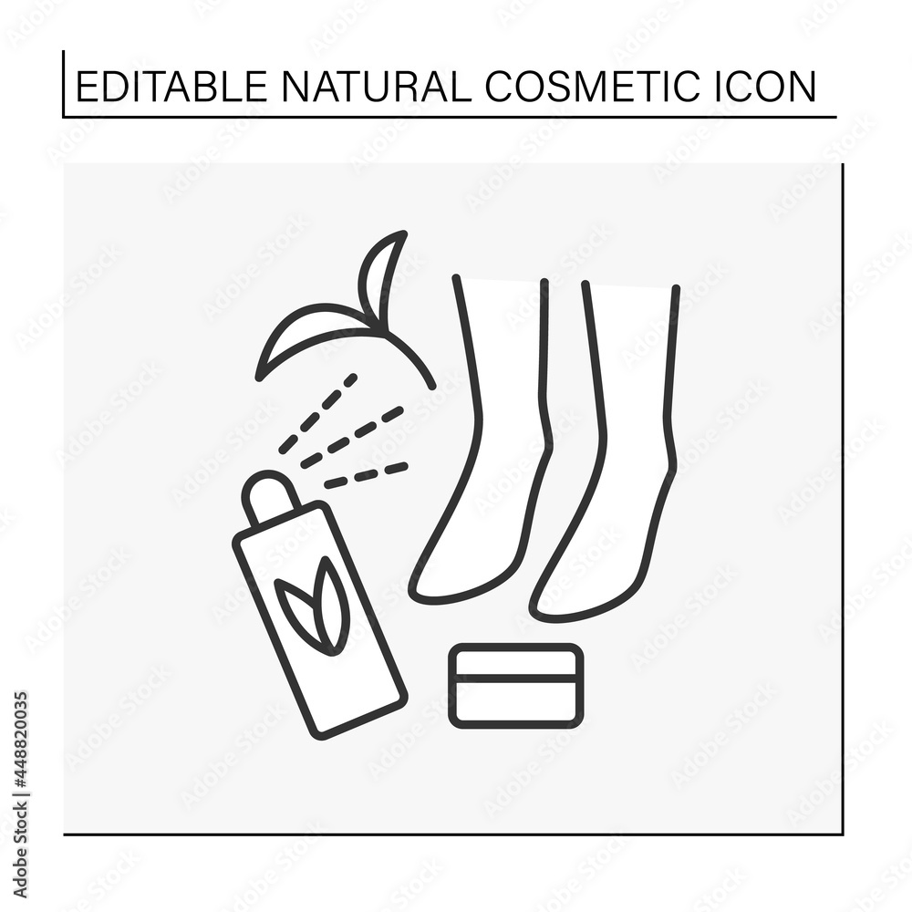 Beauty procedure line icon. Serum for feet moisturizing. Feet spray, cream, care and cosmetology.Natural cosmetic concept. Isolated vector illustration. Editable stroke Beauty procedure line icon. Serum for feet moisturizing. Feet spray, cream, care and cosmetology.Natural cosmetic concept. Isolated vector illustration. Editable stroke