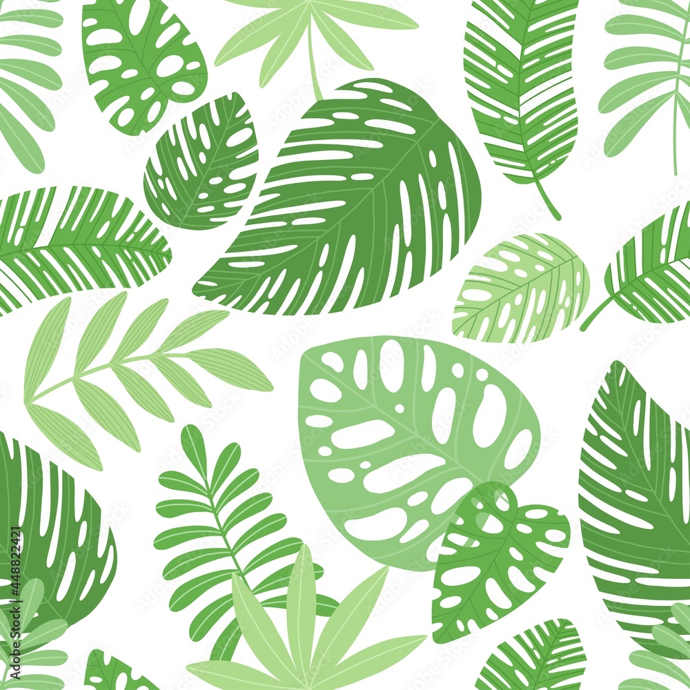 Tropical leaf pattern cartoon vector. Seamless palm tree