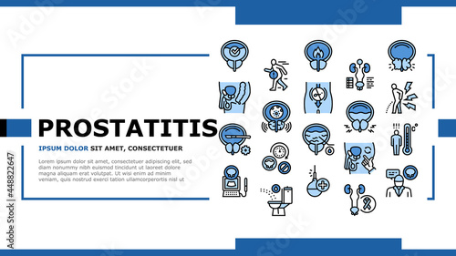 Prostatitis Disease Landing Web Page Header Banner Template Vector. Prostatitis Symptom, Examination And Treatment, Prostate Massage And Analysis Illustration