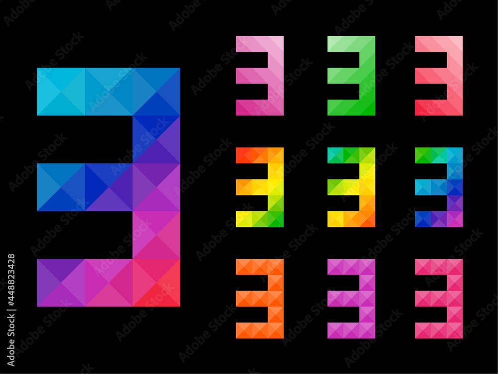 Set of colorful Number 3 with 3d concept art design. Good for web, app, or project element. Vector illustration. Set of colorful Number 3 with 3d concept art design. Good for web, app, or project element. Vector illustration.