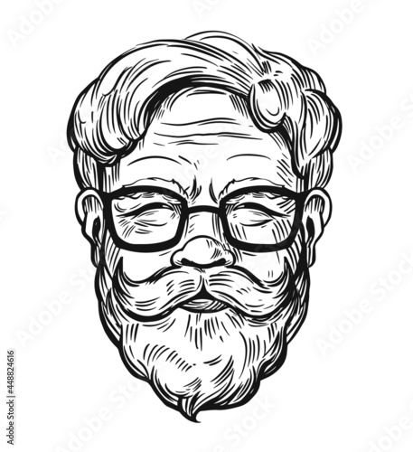 Sketch of old man, grandfather, pensioner. Vector outline illustration