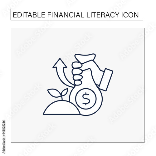 Investments line icon. Investing money in profitable business. Investition. Accumulate earnings.Financial literacy concept. Isolated vector illustration. Editable stroke