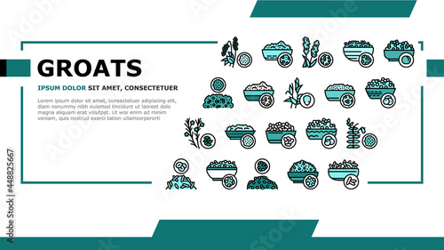 Groats Natural Food Landing Web Page Header Banner Template Vector. Amaranth And Artek, Rice And Corn, Beans And Couscous, Peas And Quinoa Groats Illustration