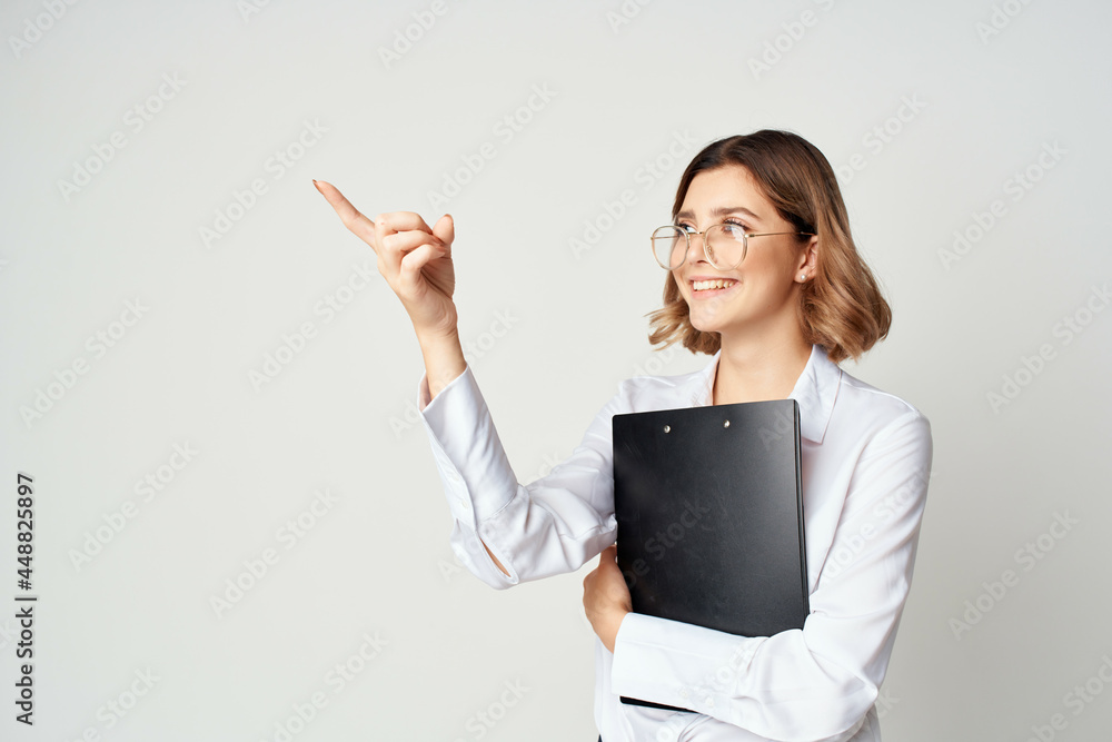 cheerful woman manager in white shirt documents work professional cheerful woman manager in white shirt documents work professional