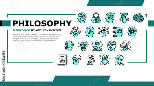 Philosophy Science Landing Web Page Header Banner Template Vector. Social Philosophy And Logic, Aesthetics And Ethics, Metaphilosophy And Epistemology Illustration photo