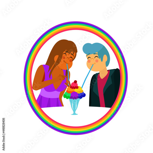 Happy homosexual couple with lgbt rainbow colors Vector