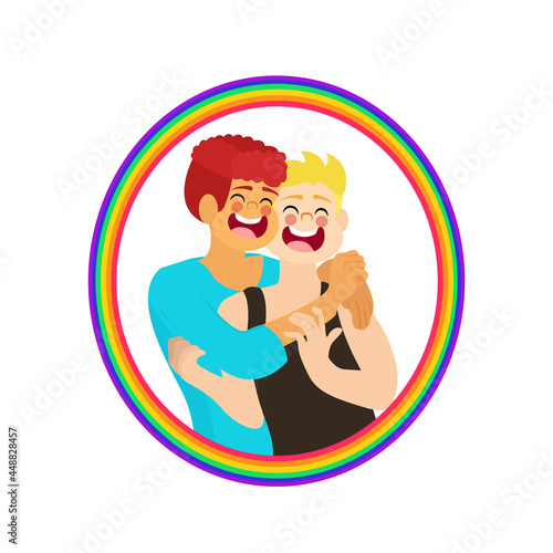 Happy homosexual couple with lgbt rainbow colors Vector