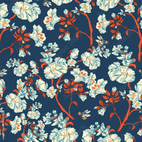 Gentle vector vintage floral seamless pattern. Botanical flowers. Regency texture