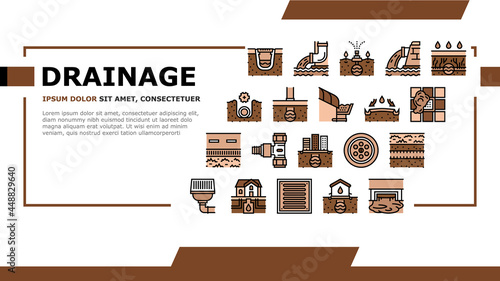Drainage Water System Landing Web Page Header Banner Template Vector. Road And House, City And Industry Drain System, Bath And Sink Drainage Hole Illustration