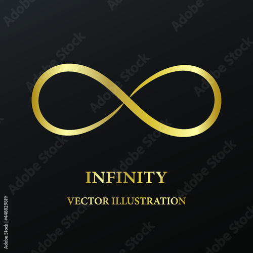 Abstract golden infinity symbol on black background, vector