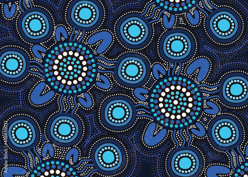 Blue aboriginal art vector seamless background