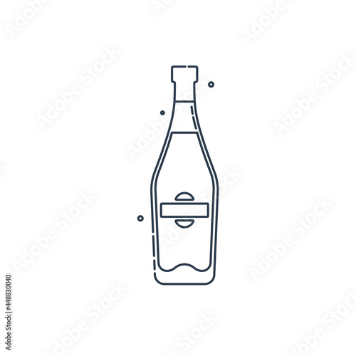 Bottle martini line art in flat style. Restaurant alcoholic illustration for celebration design. Design contour element. Beverage outline icon. Isolated on white background in graphic style