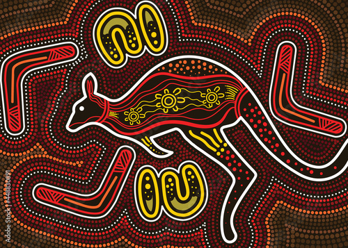 Aboriginal dot kangaroo painting  - Vector
