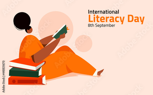 Girl reading book, International literacy day concept design photo