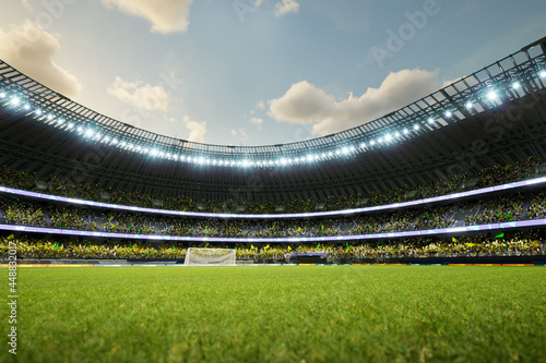 soccer stadium defocus background evening arena with crowd fans 3D illustration. High quality 3d illustration
