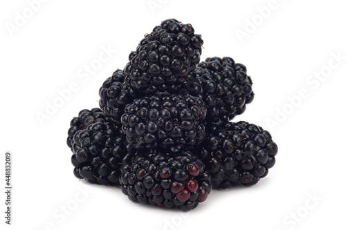 A bunch of ripe blackberries with water droplets on the berries