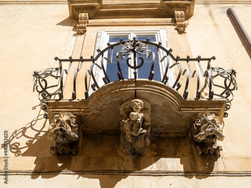 Stone carved balcony from Palazzo la Rocca, Ragusa Ibla