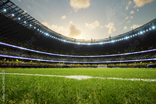 soccer stadium evening arena with crowd fans 3D illustration. High quality 3d illustration © AStakhiv