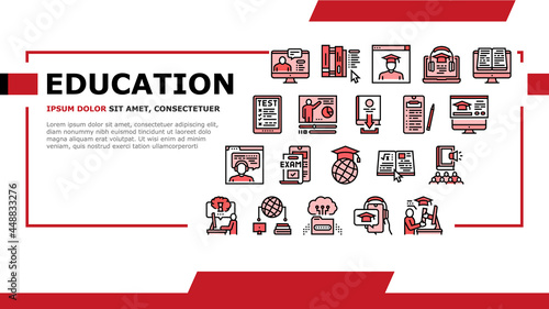 Online Education Book Landing Web Page Header Banner Template Vector. Online Education Lesson And Library, Internet Test And Examination, Student Graduate Illustration