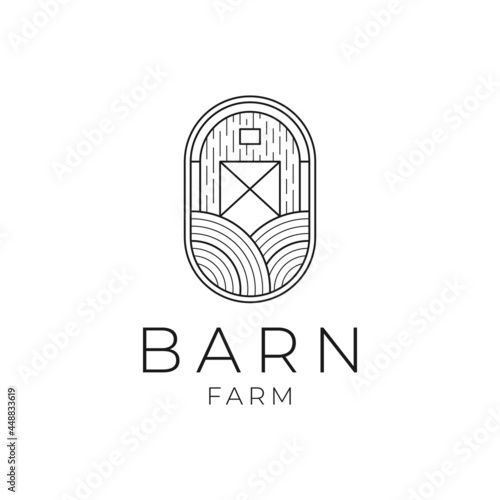 vintage retro hipster simple minimalist rustic emblem badge barn logo design vector in line art style