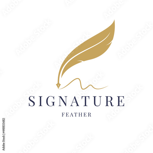 Quill Feather Pen, Minimalist Signature Handwriting logo design vector