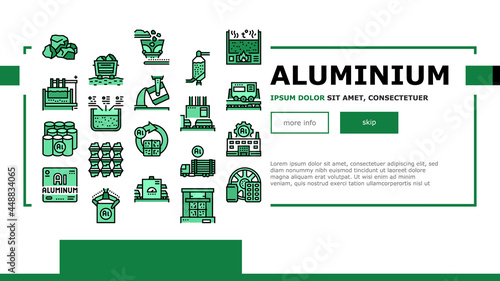 Aluminium Production Landing Web Page Header Banner Template Vector. Processing Of Aluminium Production And Factory, Pressing And Manufacture, Transportation And Carrying Illustration