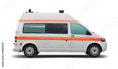 Fototapeta Naklejka Na Ścianę i Meble -  Ambulance car side view isolated on white background	
