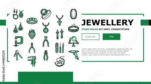 Handmade Jewellery Landing Web Page Header Banner Template Vector. Baubles And Chains, Bijouterie And Bracelets, Rings And Earrings Jewellery, Tool For Make Accessories Illustration