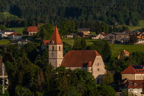 Semriach village with Schockl hill over in sunset sunny evening © luzkovyvagon.cz