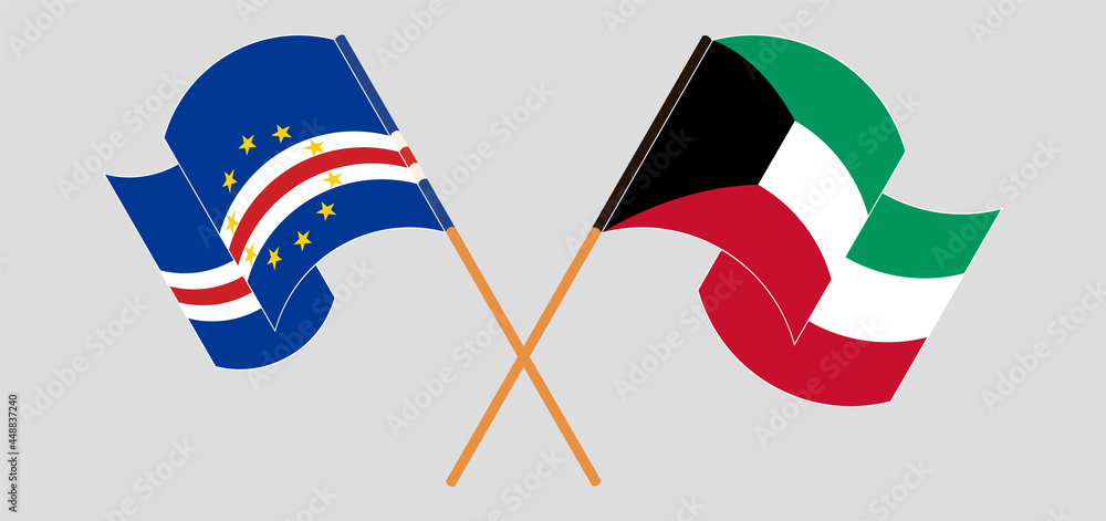 Crossed and waving flags of Cape Verde and Kuwait Crossed and waving flags of Cape Verde and Kuwait