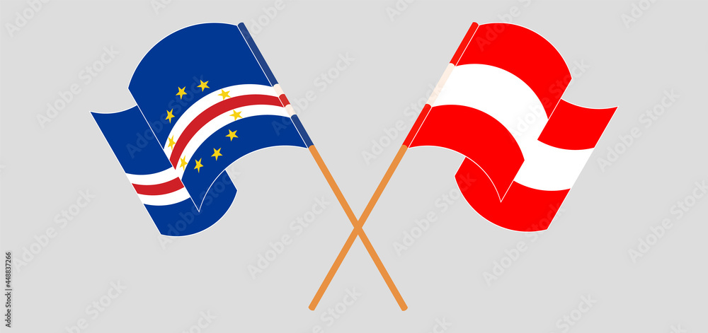 Crossed and waving flags of Austria and Cape Verde Crossed and waving flags of Austria and Cape Verde