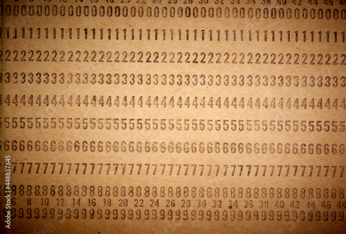 Closeup of perforated punched card, obsolete data storage. Vintage unused computer punch cards used for programming and data entry in the sixties and seventies