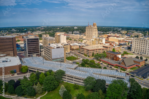 Fotografie Aerial View of Downtown Flint, Michigan in Summer