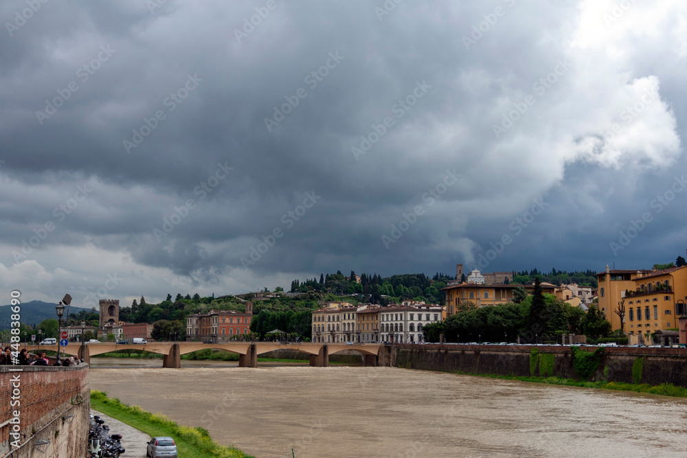 View of the Piazzale Michelangelo from the bank of the Arno river in Florence