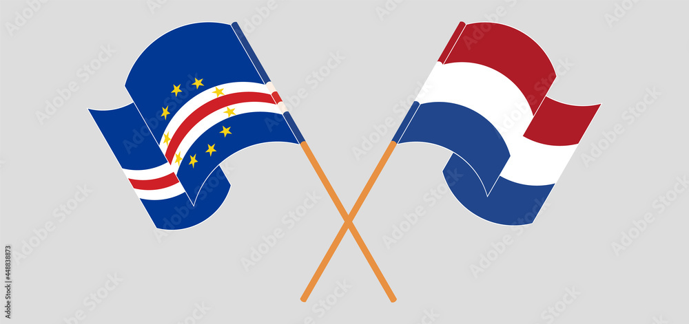 Crossed and waving flags of Cape Verde and the Netherlands Crossed and waving flags of Cape Verde and the Netherlands