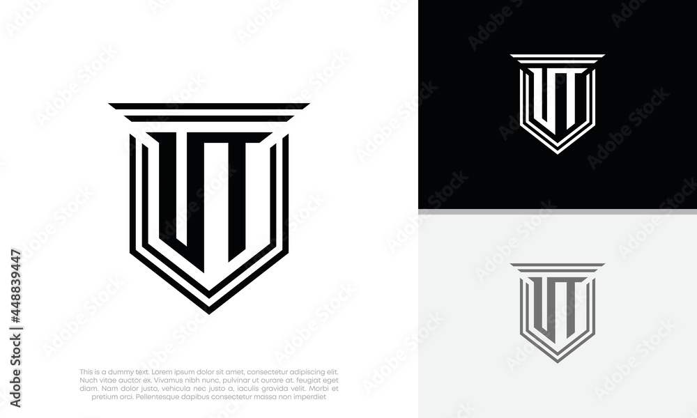 Initials VT. UT logo design. Luxury shield letter logo design. Initials VT. UT logo design. Luxury shield letter logo design.